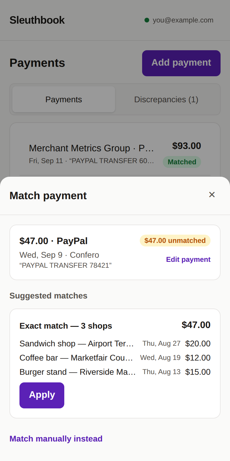 Matching one payment to the shops it covers